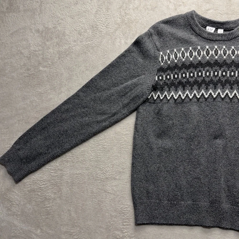 Gap Kids Fair Isle Sweater 2XL 14-16 Gray Cotton Knit Geometric Pullover Youth